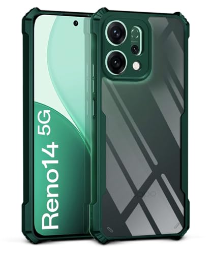 Image of WOW IMAGINE Shock Proof Clear Protective Back Case for Oppo Reno 14 5G - AirEDGE Technology | 360 Degree Camera Protection | Transparent Hybrid Back Case Mobile Cover - Green