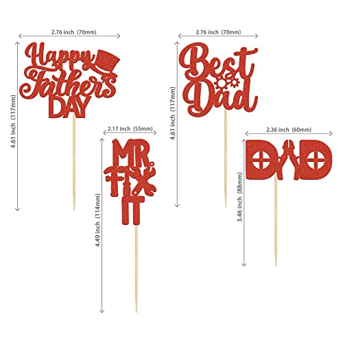24 Pcs Happy Father's Day Cupcake Toppers With Hat Tool Theme Red Glitter Best Dad Cupcake Picks Dad Birthday Decorations For Fix It Theme Father's Day Dad Birthday Party Supply #TOP1