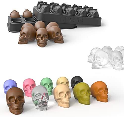 3D Skull Ice Cube Moulds, Skull Moulds Silicone with Mini Funnel, Makes 10 Giant Skulls Ice Cubes, Chocolate Silicone Ice Cube Tray Maker for Chilling Bourbon, Whiskey, Cocktail