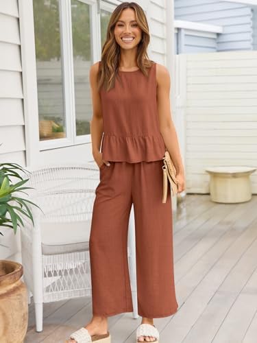 AUTOMET Womens Summer 2 Piece Outfits Linen Crop Tank Top Lounge Matching Sets & Long Track Pants Tracksuits 2 AUTOMET Womens Summer 2 Piece Outfits Linen Crop Tank Top Lounge Matching Sets & Long Track Pants Tracksuits