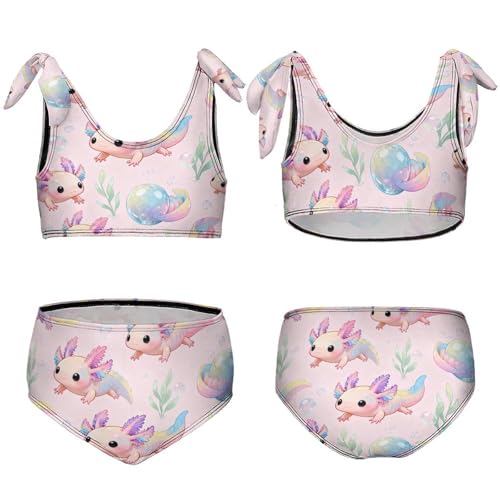Image of Girls Swimsuit Two Piece Swimwear Cute Axolotl Colorful Tankini Bikini Set Beach Sport Bathing Suit for Girls