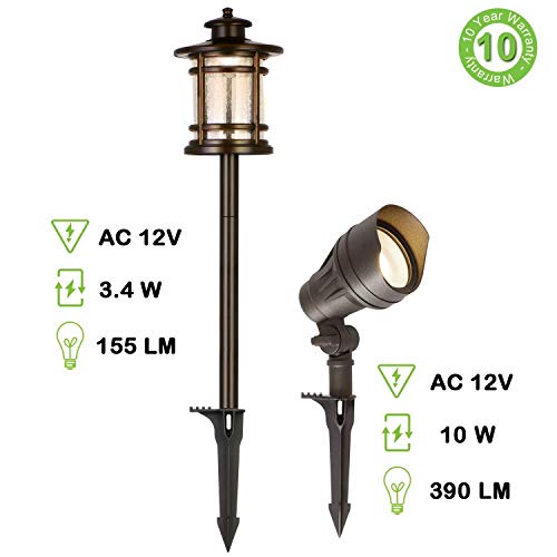 8 Pack Low Voltage Led Landscape Kits, 12V Pathway Flood Light Kits, 10W 390Lm And 3.4W 155Lm Wired For Outdoor Yard Lawn, Die-Cast Aluminum, 50W And 30W Equivalent 15-Year Lifespan #TOP1