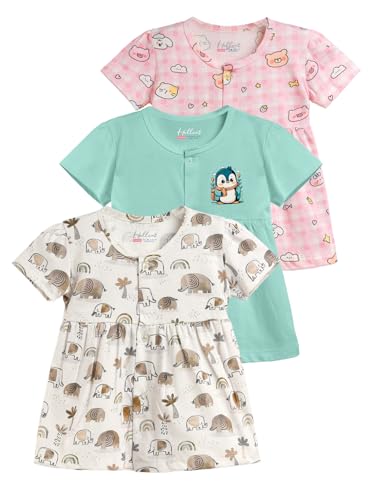 Image of HELLCAT 100% Cotton Baby Frock Dress for Girls - Pack of 3, Soft & Trendy, Short Sleeve