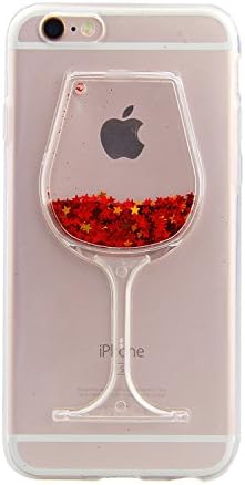 Honbeanify Vicbey Transparent Crystal Clear Soft Flexible TPU Flowing Liquid Creative Bling Glitter Stars Red Wine Glass Cute Floating Sparkle Hearts Bling Glitter for iPhone 8 Plus/iPhone 7 Plus