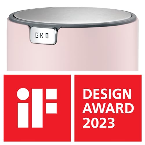 Image of EKO Fandy 0.4 Gal /1.5L Mini Tabletop Trash Bin with Swing-Lid, Desktop Trash Can for Bathroom Countertop, Vanity, Coffee or Office, Small Garbage Bin (Pink)