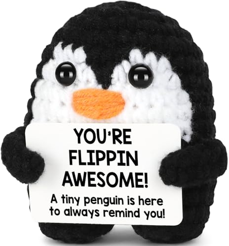 Mini Positive Crochet Penguin, Funny Inspirational Gifts for Women Men