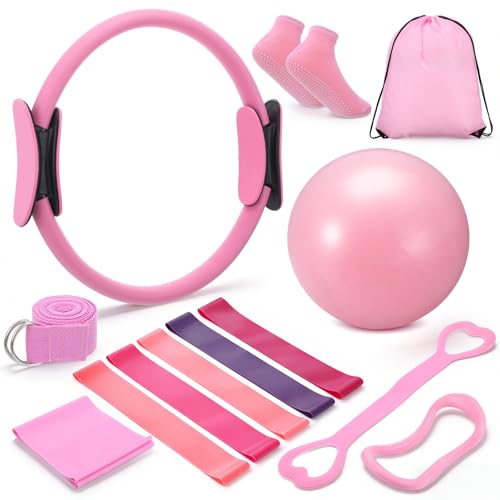MSHHDK Pilates Kit for Home Workouts Pilates Equipment Set with Ring and Ball Resistance Bands Yoga Strap Socks Bag Guide Pilate Essentials Kit for Women Gym Home Starter Pilate Workout Kits by MSHHDK - Used condition - US$15.98