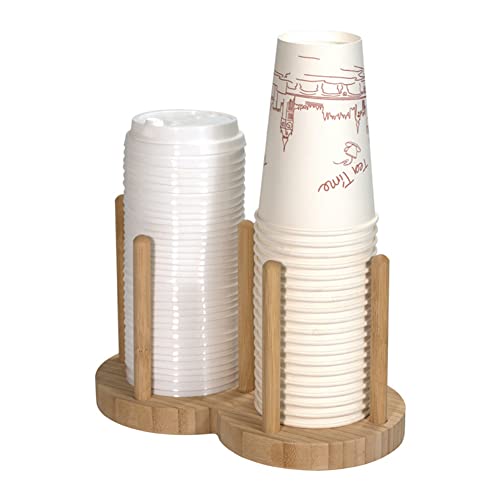 Pasotim Disposable Cup Storage Holder Shelf Water Tea Cups Wood Dispenser with Stick Mug Display Stand Organizer,2