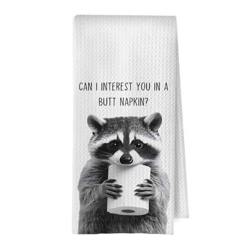 BlissfulAbon Funny Raccoon Bathroom Decor - Raccoon GIFS Decorative Waffle Weave Hand Towels for Bathroom, Racoon Gifts for Women, 16×24 Inches