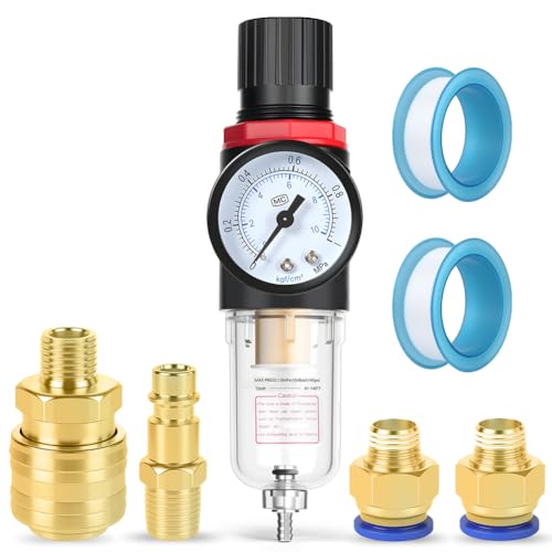 ANOMM Druckminderer Druckluft, 1/4 Zoll Wasserabscheider Druckluft mit Manometer, 1/4 Zoll Luftfilter Druckregler, Druckluftregler für Kompressor Filter, Druckluftkompressor und Luftwerkzeuge