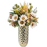 MyGift 10 Inch Tall Tabletop Vase, Modern Brass Tone Large Hammered Metal Flower Arrangement Vase Home Decor - Handcrafted in India