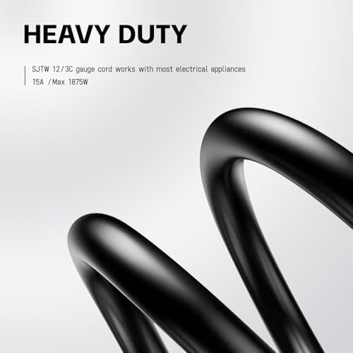 EP 10 Ft Outdoor Extension Cord, 12/3 SJTW Heavy Duty Waterproof Power Cable, 3 Prong Grounded Plug, Lighted End, for Lawn, Garden, Appliances, Black — view 4