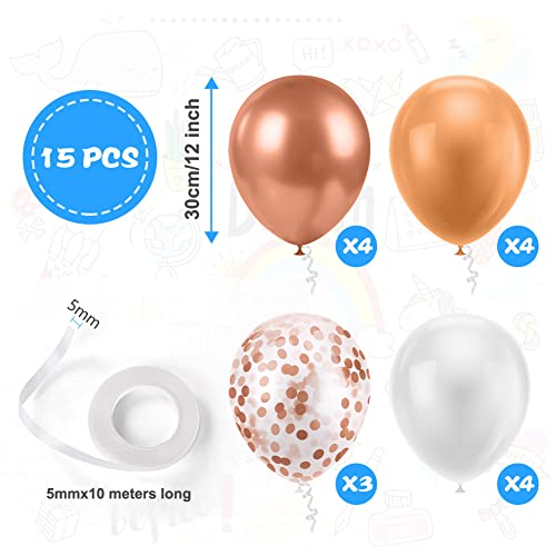 Ainiv 15PCS Thicken 12inch Balloons with Ribbon and Confetti, Metallic Latex Party Balloons for Graduation, Weddings, Birthday Party
