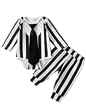 Baby Boy Halloween Costume Outfit Black and White Striped Costume Cosplay (Black,6-12 Months）