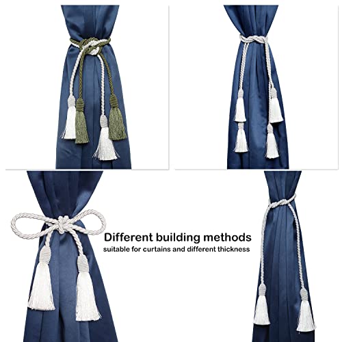 Image of 2 Pack Curtain Tiebacks Handmade Decorative Curtain Holdbacks Rope with Tassel - White