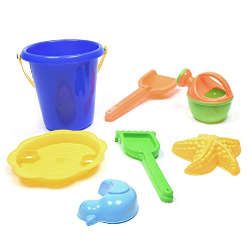 Enther Kai lu Hong Beach Toys Sand Toys 7 Piece for Kids Toddlers Boys Girls, Watering Can, Buckets, Sand Sifters, Rake, Shovel, Duck and Starfish Sand Molds Included Enther Kai lu Hong Beach Toys Sand Toys 7 Piece for Kids Toddlers Boys Girls, Watering Can, Buckets, Sand Sifters, Rake, Shovel, Duck and Starfish Sand Molds Included