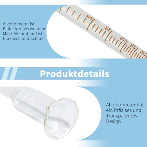 Vinometer aus Glas – Präzise Messung des Alkoholgehalts von 0 bis 25%, Ideal für Hobbybrauer, Weinliebhaber und Likörherstellung, Robuste, hochwertige Ausführung