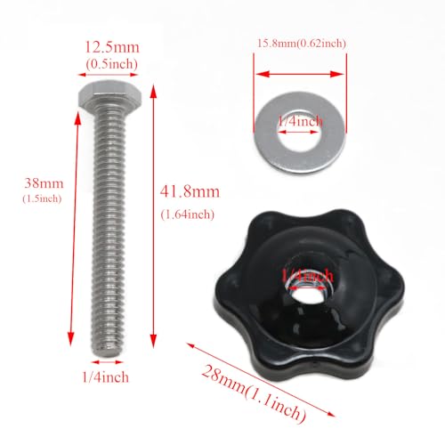 Image of T Type Track Knob Kit Stainless Steel Screws 1 /4-20 x 1-1 /2 inchand Black hex Hand Nuts and 1 /4 inchStainless Steel Flat washers 8set (1 /4-20 x 1-1 /2)