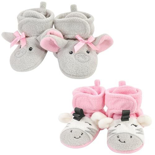 Hudson Baby Unisex Baby Cozy Fleece Booties, Elephant Zebra, 0-6 Months
