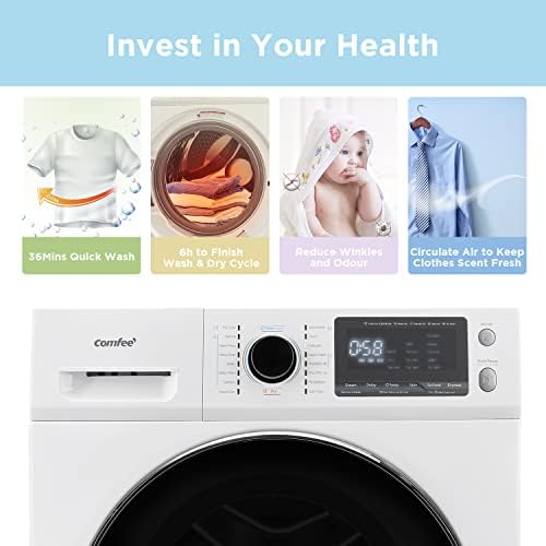 COMFEE’ 24" Washer and Dryer Combo 2.7 cu.ft 26lbs Washing Machine Steam Care, Overnight Dry, No Shaking Front Load Full-Automatic Machine, Dorm White - Thumbnail 3