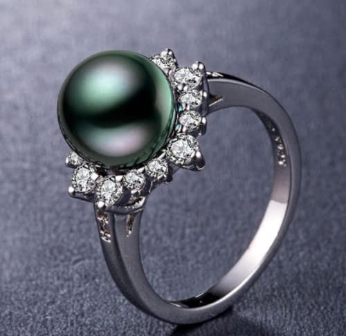 Awmnjtmgpw 925 Sterling Silver cut Freshwater Pearl Ring Black Pearl lady ring wedding ring size 6-102