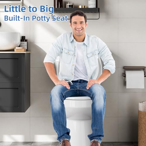 Toddler Toilet Seat – White Elongated Toilet Seat with Toddler Seat, Quick-Release & Slow-Close Hinges, Child & Adult Friendly, Fits 19-Inch Elongated Toilets, Perfect for Family Bathroom Training