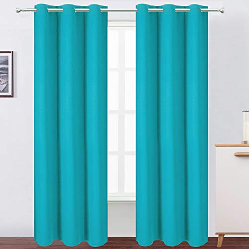 Image of LEMOMO Teal Blackout Curtains 34 x 84 Inch Length /Set of 2 Curtain Panels /Thermal Insulated Room Darkening Blackout Curtains for Bedroom