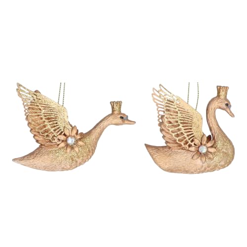 Image of Gisela Graham Gold Swan Christmas Tree Decorations Hanging Ornament Set of 2