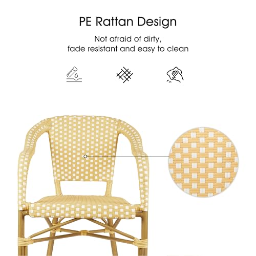 Image of PURPLE LEAF Patio Rattan Dining Arm Chairs Set of 2, Bamboo Finish, Yellow