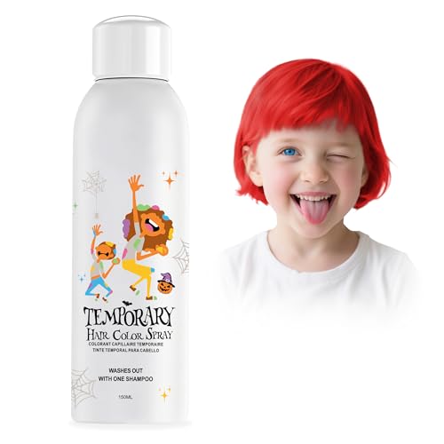 Red Temporary Hair Color Spray for Kids, Instant Colored Hair Dye Alternative for Girls Boys Teens Women Men, Disposable Washable, Quick Styling for Party Cosplay Christmas Halloween, 150ml