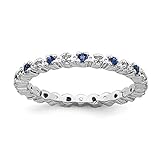Solid 925 Sterling Silver Stackable Created Sapphire Blue September Gemstone and Diamond Ring...