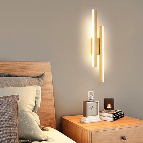 Comely Applique da Parete Interno Moderna, 3 Temperature Colore 16W Lampada da Parete, Oro Lampada a Muro per Camera da Letto Soggiorno Corridoio Ufficio Scala, 3000K/4500K/6500K