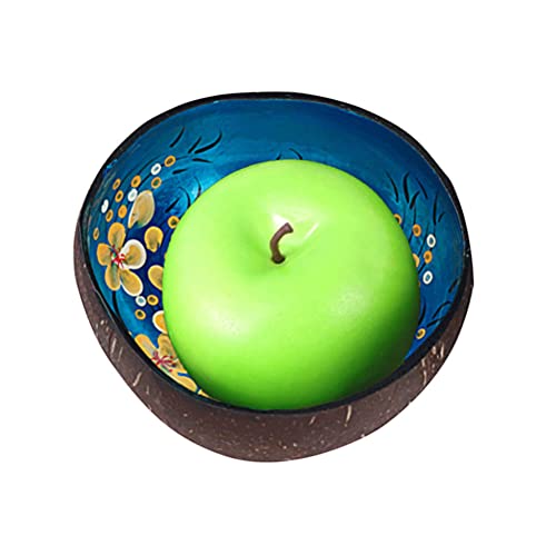 YEASQGS Hand Painted Floral Coconut Bowls Natural Coconut Shell Bowl Decorative Key Storage Bowl Candy Container Nuts Holder (Blue, 1) - Image 4