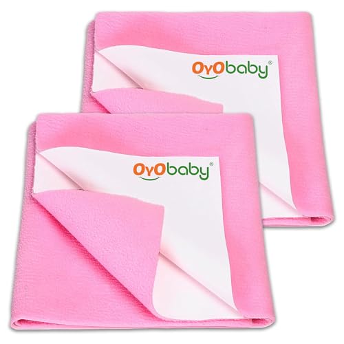 Image of OYO BABY Newborn Dry Sheet Medium Size 100x70 cm, Pack of 2 | Waterproof Mattress Protector | Quick-Dry, Extra Absorbent, Breathable Fabric | Suitable for 0-12 Months Babies - Pink
