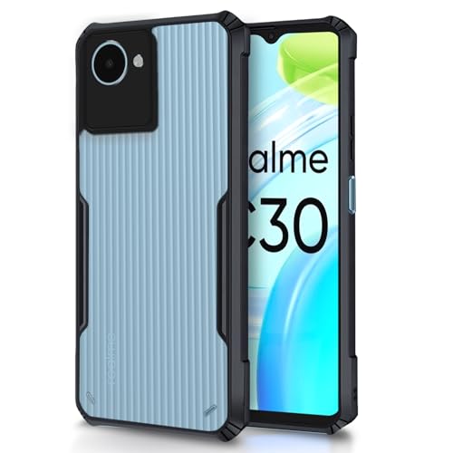 Image of Pikkme Realme C30 Back Cover | Crystal Clear Transparent Back | Ultra Hybrid | Full Camera Protection | Raised Edge | Bumper Back Case (Black)