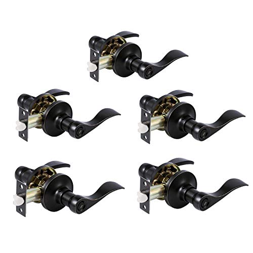 5 Pcs Universal Handing Premium Privacy Door Lever, Interior/Bathroom/Bedroom Door Lock (locked inside with Thumb Turn)in Oil Rubbed Bronze Finish Privacy Door Lock Set Door Hardware 5 Pcs Universal Handing Premium Privacy Door Lever, Interior/Bathroom/Bedroom Door Lock (locked inside with Thumb Turn)in Oil Rubbed Bronze Finish Privacy Door Lock Set Door Hardware