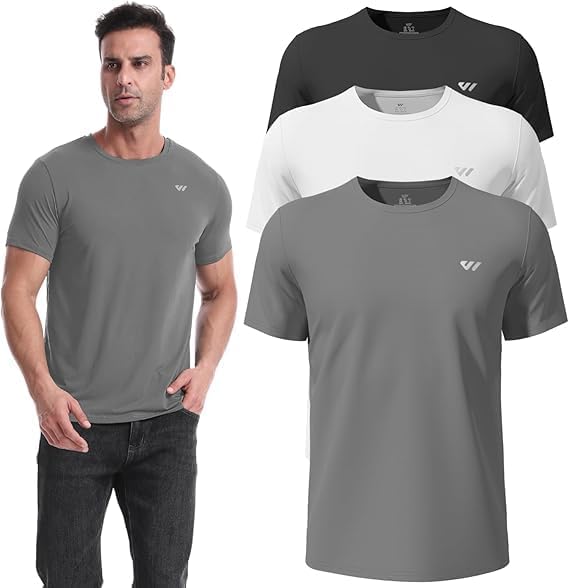 3 or 5 Pack Workout Shirts for Men Quick Dry Running T-Shirt Short Sleeves Moisture Wicking Crew Neck Tee Athletic Casual Top