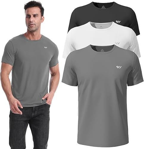 Wulibike Tee Shirt Sport Homme,Lot de 3 ou 5,Respirant Séchage Rapide et Léger,T-Shirt Running Gym Tops Homme
