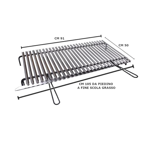 Graticola Per Barbecue Griglia Acciaio Inox (Graticola Acciaio Inox Aisi 430, Ingombro Totale Max Cm 105X50) - 3