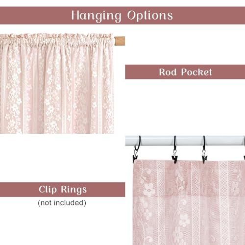 ASPMIZ Linen Pink Kitchen Tier Curtains 36 Inch Length, Double Layered Kitchen Curtain with Linen and Lace, Rod Pocket Window Curtains with Tiebacks, Boho Window Treatments for Bathroom Cafe, 2 Panel by ASPMIZ - Used condition - Image 6
