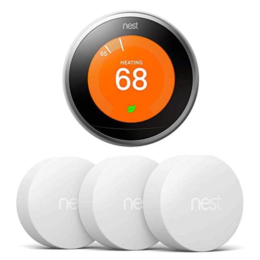 Nest T3007ES Learning Thermostat - 3rd Gen - (Stainless Steel) with 3 Pack Nest T5001SF Temperature Sensor