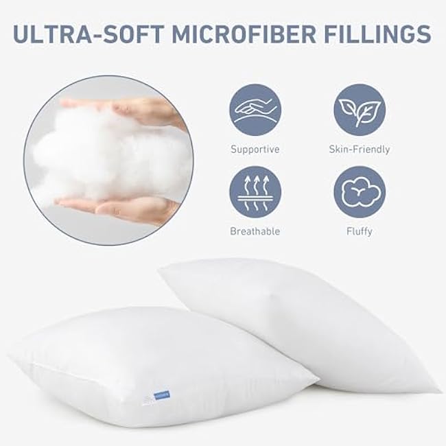 Leeden 18x18 Pillow Inserts Pack of 2, 18 Inch Throw Pillow Inserts, Soft Fluffy Decorative Square Throw Pillows for Couch, Sofa, Bed, and Home Decor White Pillows