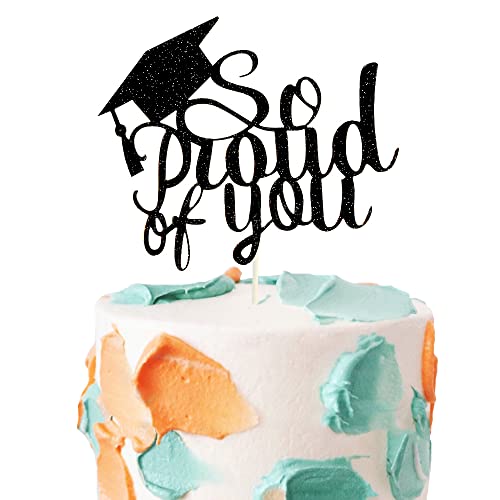 So Proud of You Tortenaufsatz, schwarzer Glitzer, Congrats Grade Cake Pick für 2022 Abschlussfeier Party Dekoration Cover