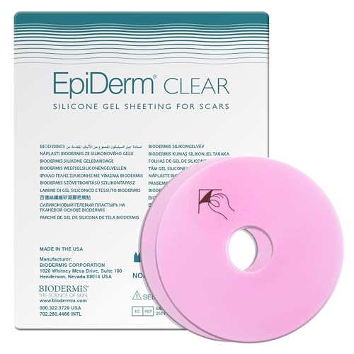 Epiderm Areola Circles – Silicone Scar Sheets for Surgical Scars from Areola Reconstruction & Breast Augmentation - Washable & Reusable Silicone Sheets - Complements Mastopexy Forms - 1 Pair, Clear