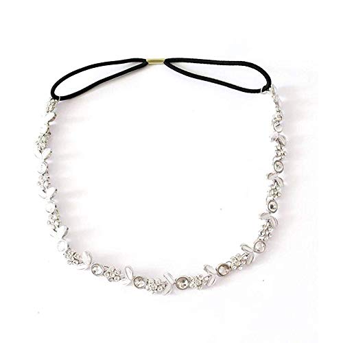 Frauen Silber Strass Blume Haarband Elastisches Stirnband Cover