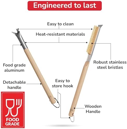 Pizza Oven & Stone Brush with Scraper, Turning Fork & Bubble Popper Bundle - Essential Accessories & Tools for Any Pizza Oven