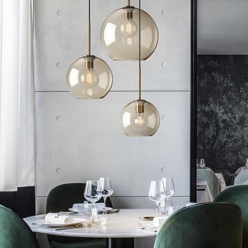 Lámpara colgante de cristal moderna, lámpara de techo ámbar E27 para dormitorio 4