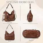 Chase Chic Handtasche Damen, Leder umhängetasche Shopper Hobo Taschen Geldbörse set Gross Schultertasche mit Abnehmbar Schulterriemen 2pcs Braun – Bild 2