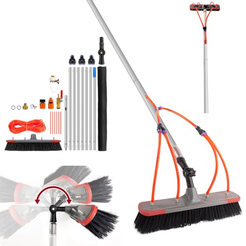 24ft 7m Aluminium Telescopic Cleaning Brush Conservatory & Fascia Cleaner | Water-Fed Pole Kit with Water Hose for Solar Panels Patio Roofs & Windows Window Cleaner Equipment