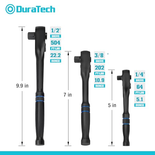 Image of DURATECH 3-Piece Drive Ratchet, 1 /4 inch, 3 /8 inch, 1 /2 inch 90-Tooth Quick-Release Ratchet Wrench, Reversible, Cr-V Made, 4 Swing, Manganese Phosphate Black Finish, Gifts for Men Gifts for Women